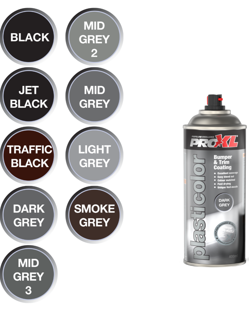 ProXL PlastiCOLOUR – 1K Plastic Bumper & Trim Coating Aerosol (400ml)